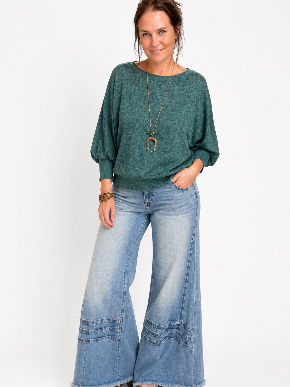 143 Story by line up Green Dolman Sleeve Knit Top Small EUC
